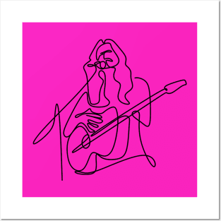 Rock Musician One Line Illustration Posters and Art